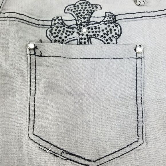 Hipstar Jeans Womens 24 Gray High Rise Skinny Leg Rhinestone Light Wash‎ Denim - Picture 14 of 16